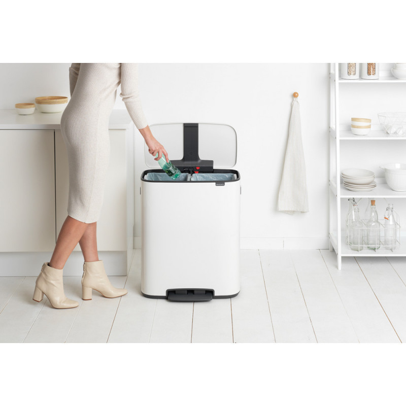 Кош за боклук Brabantia Bo Pedal 1003188, 2x30 л, Плавно затваряне, Противоплъзгаща основа, Бял