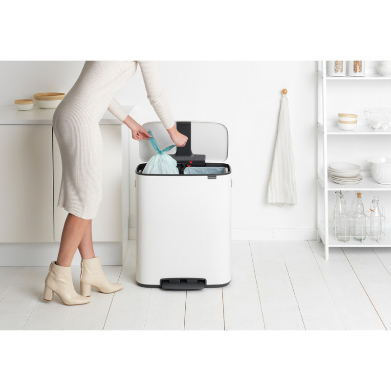 Кош за боклук Brabantia Bo Pedal 1003188, 2x30 л, Плавно затваряне, Противоплъзгаща основа, Бял