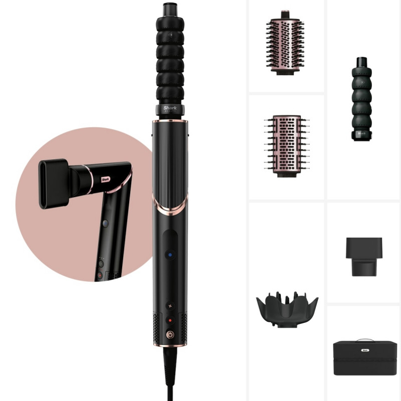 Многофункционална маша 5в1 Shark HD446EU FlexStyle, 1650W, 3 скорости, 3 темп настройки, Автоматично увиване и фиксиране на къдрици Coanda, Сушене, Изправяне, Черен
