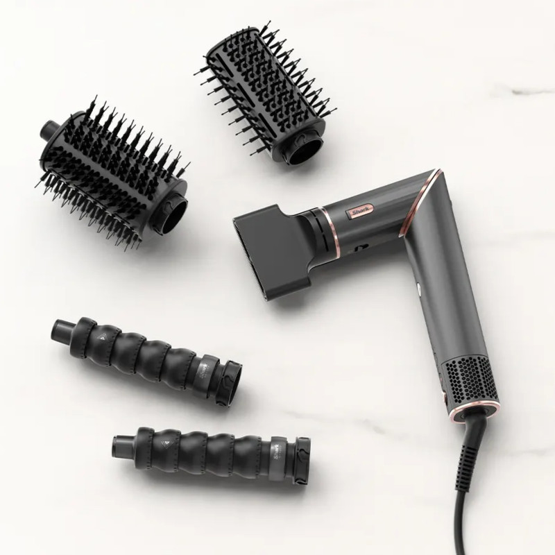 Многофункционална маша 5в1 Shark HD446EU FlexStyle, 1650W, 3 скорости, 3 темп настройки, Автоматично увиване и фиксиране на къдрици Coanda, Сушене, Изправяне, Черен