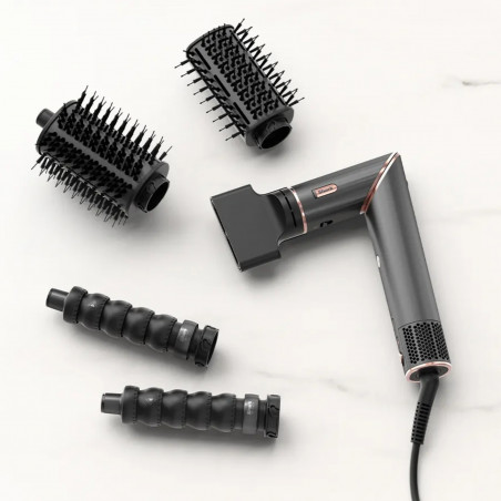 Многофункционална маша 5в1 Shark HD446EU FlexStyle, 1650W, 3 скорости, 3 темп настройки, Автоматично увиване и фиксиране на къдрици Coanda, Сушене, Изправяне, Черен