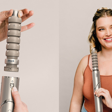 Маша за коса и сешоар 3в1 Shark FlexStyle HD426SLEU, 1650W, 3 скорости, 3 темп, Автоматично увиване и фиксиране на къдрици Coanda, Сушене, Изправяне, Шампанско