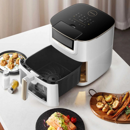 Фритюрник с горещ въздух Dreame AF30, 2300W, 7 л, 12 програми, 50-200°C, Dual-Source Cyclonic Heat, SmartSteam, LED, NTC, Бял