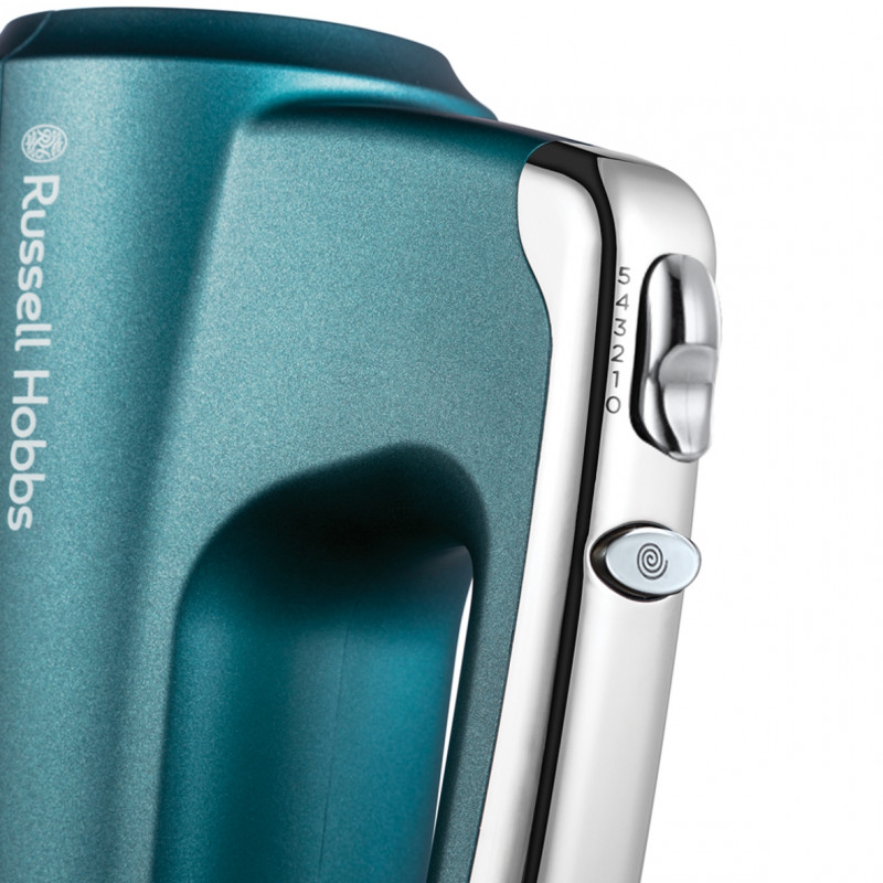 Ръчен миксер Russell Hobbs Swirl 25891-56, 350W, 5 скорости, Турбо, Бутон за приставки, High Performance Helix Beater, Без BPA, Тюркоаз