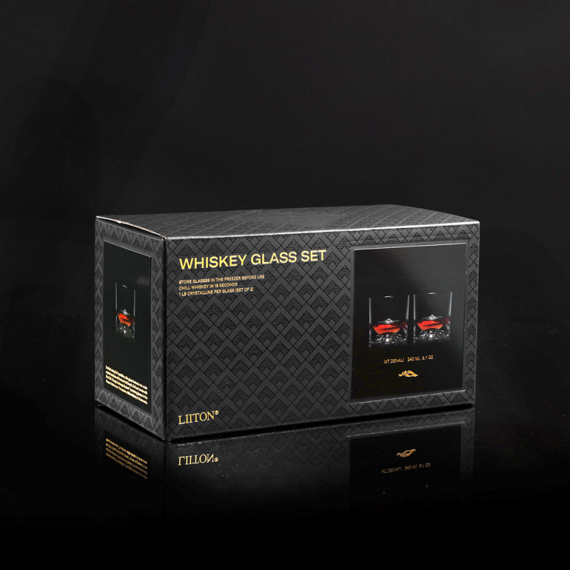 Комплект чаши за уиски LIITON 1006970 Denali, 230 мл, 2 бр, Удебелени стени, 3D дъно с форма на Връх Денали, Прозрачен