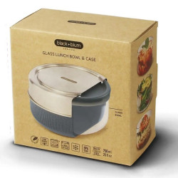 Стъклена кутия за обяд Black+Blum GR-LB-L015, 0.75 л, Съвместима с микровълнова и съдомиялна, Без BPA, Тъмносив