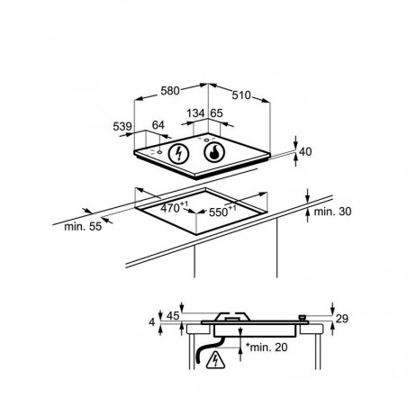 Плот за вграждане Electrolux EGE6172NOK, 7600W, Газ и електричество, Електронно запалване, Индикатор за остатъчна топлина, Черен