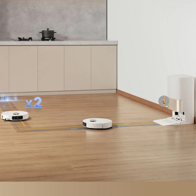 Прахосмукачка робот Dreame X40 Ultra Complete RLX63CE-2, 12000 Pa, 180 мин, 3.2 л, AI RGB камера, Wi-Fi, Сухо/мокро, OmniDirt, Самопочистване на мопа при 70°C, Автоматична изпразваща станция, Бял