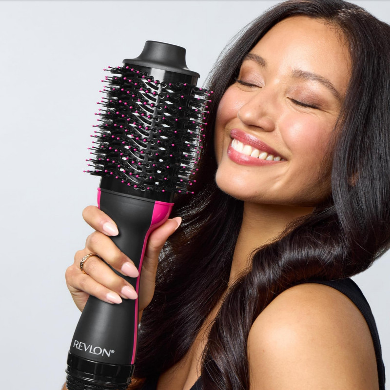 Електрическа четка за стилизиране и сушене REVLON Pro Collection RVDR5222, 800W, 3 степени, 2 скорости, Керамично покритие, Йонизация, Студен връх, Черен/розов