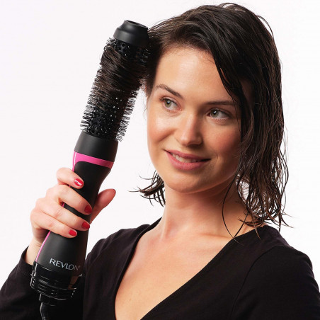 Електрическа четка за стилизиране и сушене REVLON One-Step Root Booster Hot Air Brush RVDR5292, 820W, 3 степени, 3 скорости, Керамично покритие, Йонизация, Студен връх, Черен/розов