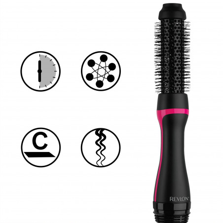 Електрическа четка за стилизиране и сушене REVLON One-Step Root Booster Hot Air Brush RVDR5292, 820W, 3 степени, 3 скорости, Керамично покритие, Йонизация, Студен връх, Черен/розов