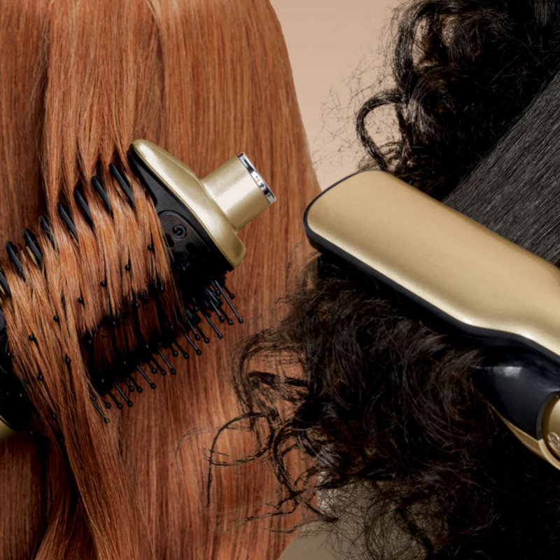 Маша за коса и сешоар 5в1 Shark Glam Multistyler HD6052SEU, 1500W, 3 скорости, 6 темп, 100-220°C, Керамични елементи, Йонизация, Автоматично навиване Coanda, Gloss Lock, Златист