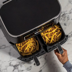 Двоен фритюрник с горещ въздух Ninja Foodi Dual Zone AF200EU, 2400W, Независими зони за готвене, 7.6 л, 4 програми, 100-240°C, Max Crisp, Sync, Черен