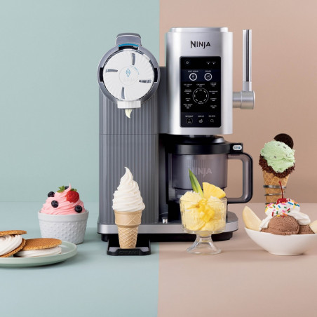 Машина за сладолед 13-в-1 Ninja CREAMi Scoop & Swirl™ NC701EU, 800W, 13 програми, 3-степенен лост за фунийки, CreamiFit, Creamify, 2 купички 473 мл, Персонализация, Сив/черен