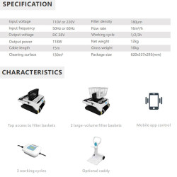 Робот за басейни Opson Pro, 118W, 130 м2, 10-35°C, 16 м3/ч, Жироскоп, 3 режима, Троен мотор, Бял/черен