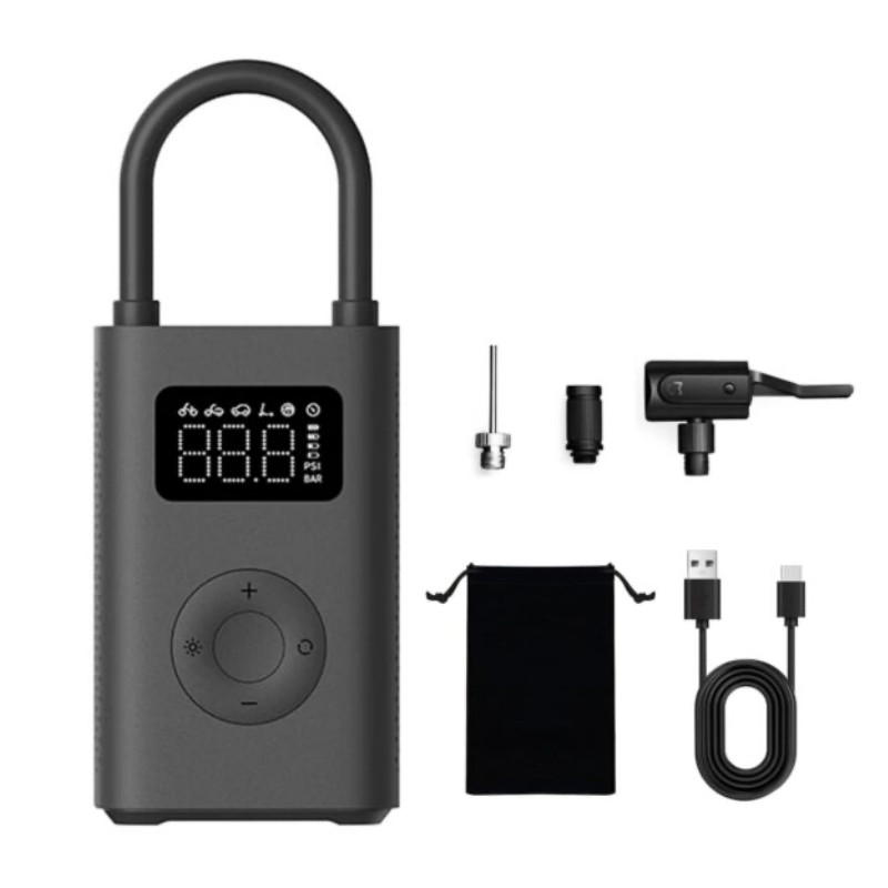 Акумулаторен компресор за въздух Xiaomi Portable Electric Air Compressor 2 BHR7112GL, 3-150 psi, До 10 гуми, 6 режима, 3 адаптера, LED фенер, Черен