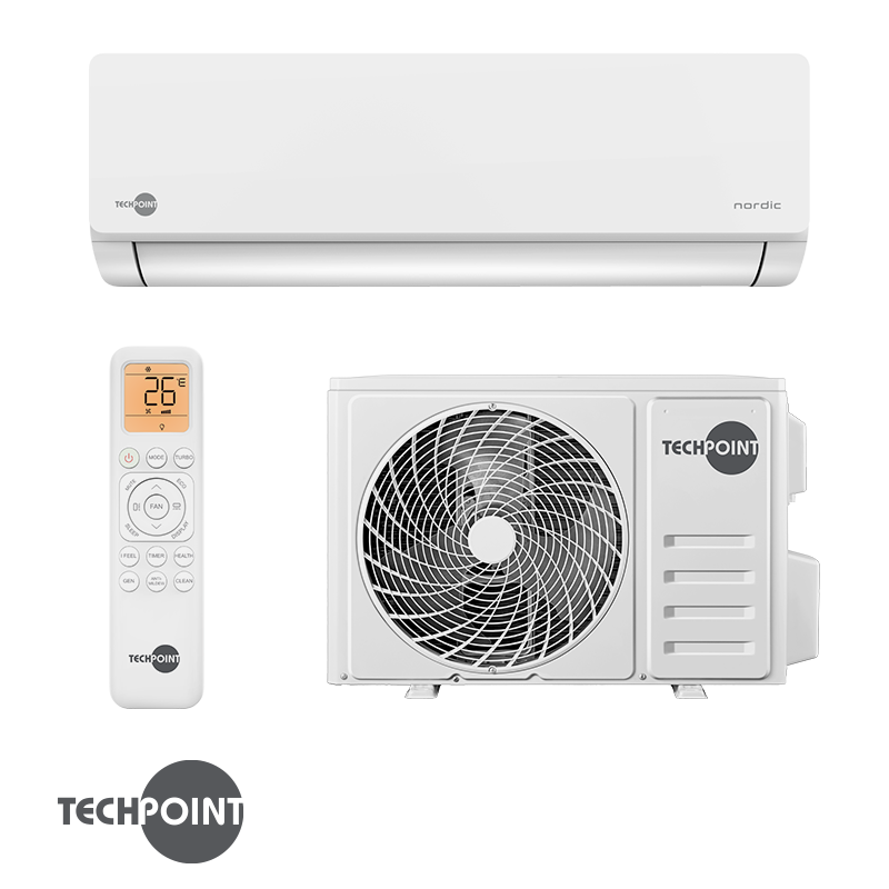 Инверторен климатик TechPoint NPT 09 X-PRO NORDIC, 9000 BTU, 17 м2, А++, Wi-Fi, R-32, Golden Fin, Бял