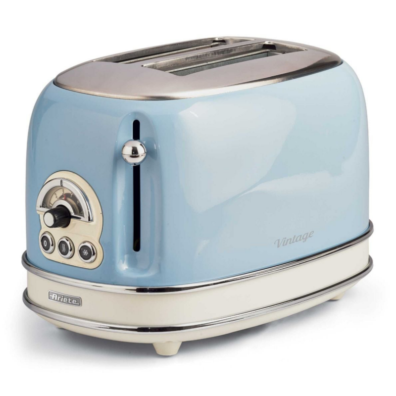 Тостер за хляб Ariete VINTAGE 0155/05, 810W, 2 филии, 3 функции, 6 степени, Подвижна тава за трохи, Син