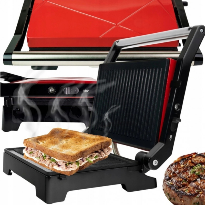 Сандвич тостер - преса Royalty Line RL-PM1000, 1000W, Незалепващи плочи, Червен