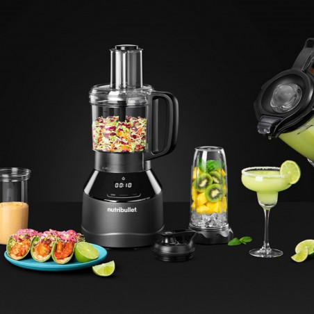 Блендер 3в1 Nutribullet Triple Prep System NBF580B, 1500W, 1.8 л, 8 програми, 3 скорости, 8 програми, Разпознаване на приставки, Тъч управление, Черен/сив