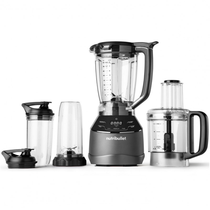 Блендер 3в1 Nutribullet Triple Prep System NBF580B, 1500W, 1.8 л, 8 програми, 3 скорости, 8 програми, Разпознаване на приставки, Тъч управление, Черен/сив