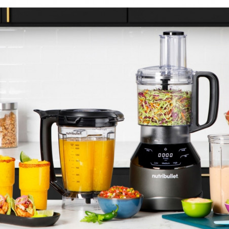 Блендер 3в1 Nutribullet Triple Prep System NBF580B, 1500W, 1.8 л, 8 програми, 3 скорости, 8 програми, Разпознаване на приставки, Тъч управление, Черен/сив