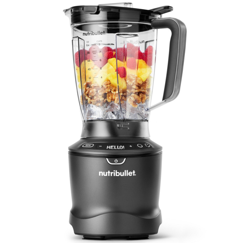 Блендер Nutribullet Smart Sense 1500 Combo NBF550DG, 1500W, 1.8 л, 5 скорости, Интелигентна адаптация на скорост, Без BPA, Черен/сив