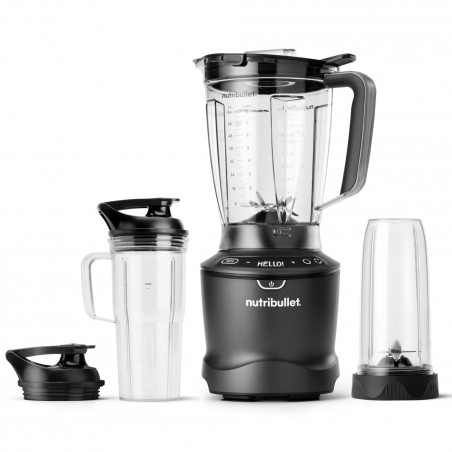 Блендер Nutribullet Smart Sense 1500 Combo NBF550DG, 1500W, 1.8 л, 5 скорости, Интелигентна адаптация на скорост, Без BPA, Черен/сив