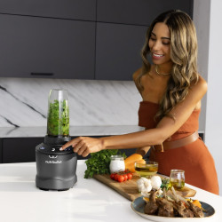 Блендер Nutribullet Smart Sense 1500 Combo NBF550DG, 1500W, 1.8 л, 5 скорости, Интелигентна адаптация на скорост, Без BPA, Черен/сив