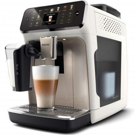 Кафеавтомат Philips LatteGo 5500 EP5543/90, 1500W, 15 bar, 1.8 л, 20 напитки, LatteGo, SilentBrew, QuickStart, Керамична мелачка, Сензорен екран, Бял хром