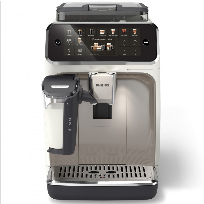 Кафеавтомат Philips LatteGo 5500 EP5543/90, 1500W, 15 bar, 1.8 л, 20 напитки, LatteGo, SilentBrew, QuickStart, Керамична мелачка, Сензорен екран, Бял хром