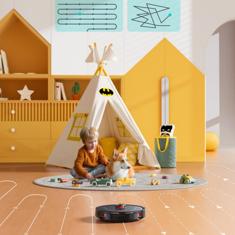 Прахосмукачка робот Honiture V8 Pro CRV549, 5000 Pa, 290 мл, 180 мин, Сухо/мокро, 3 скорости, Автоматични режими, Зони, Гласов контрол, Honysmart, Черен