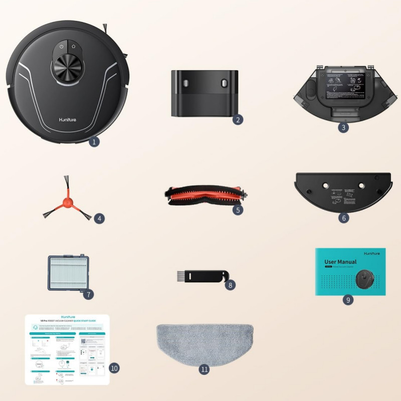Прахосмукачка робот Honiture V8 Pro CRV549, 5000 Pa, 290 мл, 180 мин, Сухо/мокро, 3 скорости, Автоматични режими, Зони, Гласов контрол, Honysmart, Черен