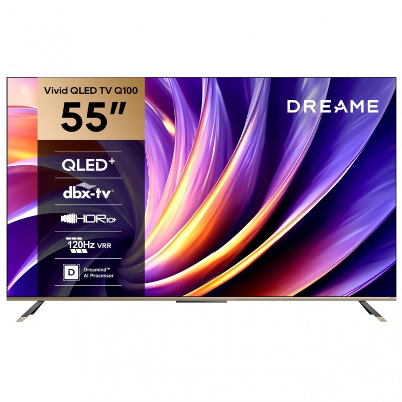 Телевизор Dreame Vivid 55Q100, 55", 139 см, 3840x2160, 4K Ultra HD, QLED, 120 Hz, Dreamind™ AI, SMART, Черен