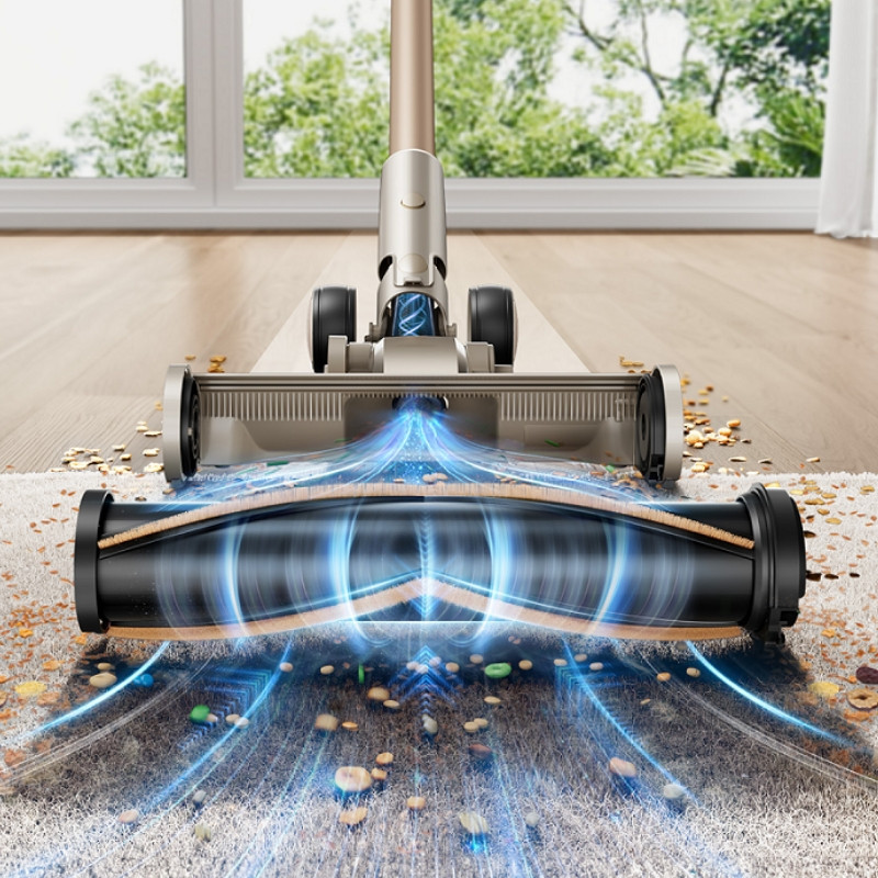 Вертикална прахосмукачка Honiture X7 CJD239, 550W, 45 KPa, 1.5 л, 60 мин, 3 режима, Регулируема височина, HEPA, Тъчскрийн, LED четка, Никел/жълт