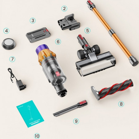Вертикална прахосмукачка Honiture X7 CJD239, 550W, 45 KPa, 1.5 л, 60 мин, 3 режима, Регулируема височина, HEPA, Тъчскрийн, LED четка, Никел/жълт