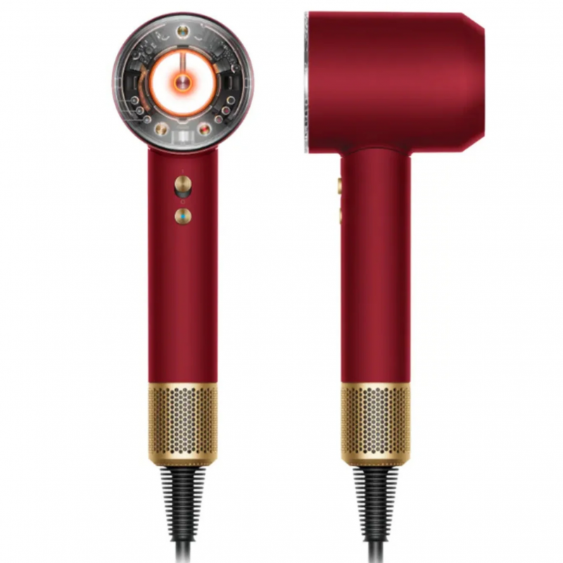Сешоар Dyson Supersonic Nural HD16 RdVe/Gd Straight+Wavy 493117-01, 1600W, 3 скорости, 4 температури, Отрицателни йони, 5 приставки, Предпазващ скалпа, Червено кадифе/златист