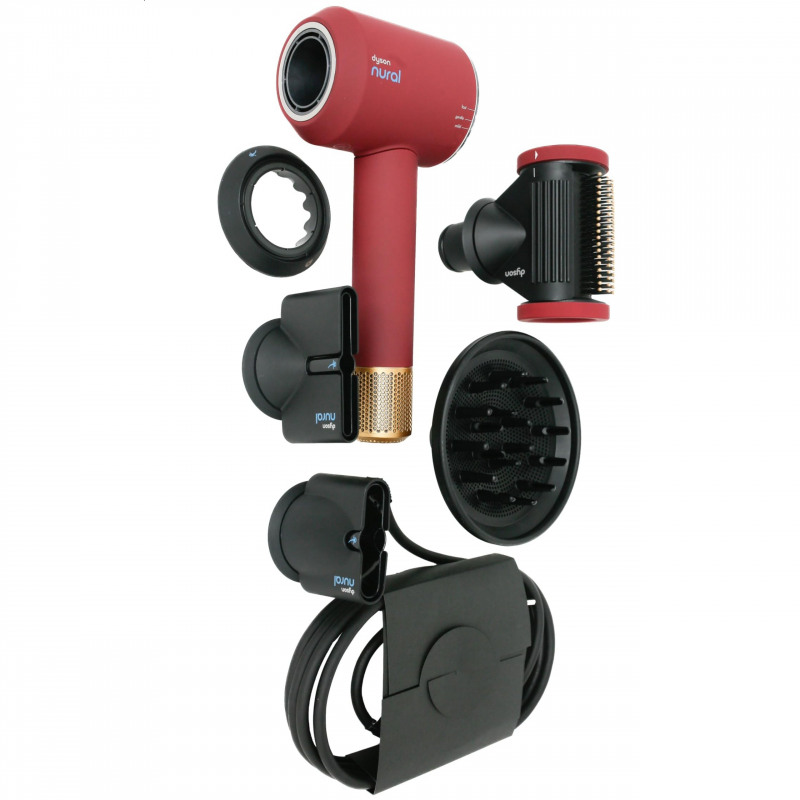 Сешоар Dyson Supersonic Nural HD16 RdVe/Gd Straight+Wavy 493117-01, 1600W, 3 скорости, 4 температури, Отрицателни йони, 5 приставки, Предпазващ скалпа, Червено кадифе/златист