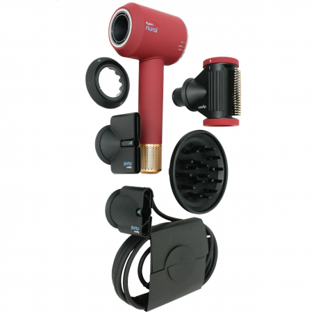 Сешоар Dyson Supersonic Nural HD16 RdVe/Gd Straight+Wavy 493117-01, 1600W, 3 скорости, 4 температури, Отрицателни йони, 5 приставки, Предпазващ скалпа, Червено кадифе/златист