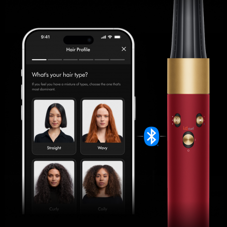 Маша за коса Dyson 596926-01 HS08 Airwrap i.d.™ T1/T2 RdVe/Gd Straight + Wavy, 1300W, 13.5 l/s, Автоматично къдрене, Йонизиране, 3 скорости, 3 температури, Bluetooth, Червено кадифе/златист