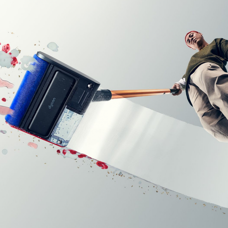 Уред за мокро почистване Dyson PencilWash WR04 637239-01, 300/340 мл, 30 мин, 100 м2, 2 режима, Самозадвижване, 170° наклон, LED, Черен/златист