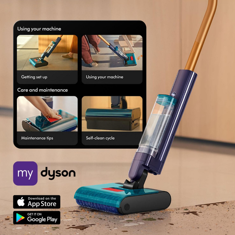Уред за мокро и сухо почистване Dyson Clean+Wash Hygiene 432030-01, 530/760 мл, 45 мин, 350 м2, 4 режима, Самозадвижване, Сушене на ролката, Пруско синьо/меден