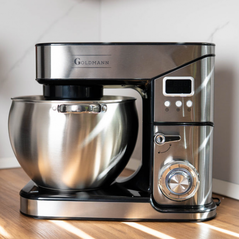 Планетарен миксер Goldmann GM-1115ED, 2800W, 10 л, 6 скорости + импулси, Таймер, Иноксова купа, LED, Инокс