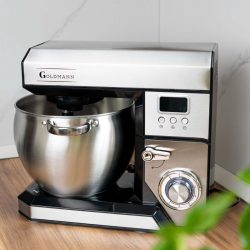 Планетарен миксер Goldmann GM-1115BD, 2200W, 8.5 л, 6 скорости + импулси, Таймер, Иноксова купа, LED, Инокс