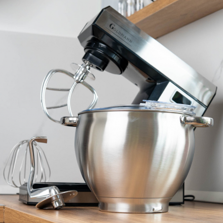 Планетарен миксер Goldmann GM-1115BD, 2200W, 8.5 л, 6 скорости + импулси, Таймер, Иноксова купа, LED, Инокс