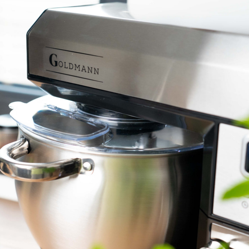 Планетарен миксер Goldmann GM-1115BD, 2200W, 8.5 л, 6 скорости + импулси, Таймер, Иноксова купа, LED, Инокс