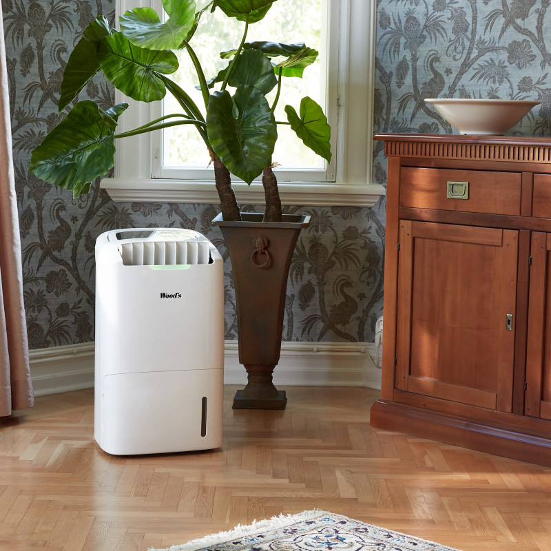 Влагоуловител и пречиствател 2в1 Wood's AD30G, 120 м2, 5 скорости, 4 л, 26л/24ч, Хидростат, 52 dB, IP21, Бял