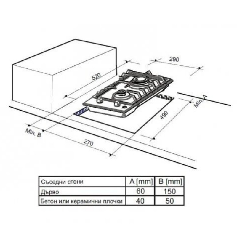 Газов плот за вграждане Finlux FX 320SIX, 3000 W, Две газови дюзи, 500 C, Решетка от чугун, Инокс