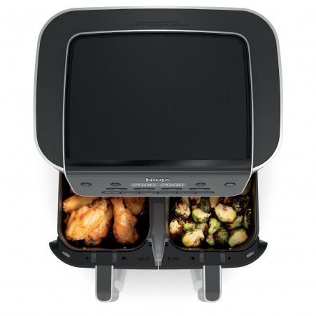 Двоен фритюрник с горещ въздух Ninja Foodi Dual Zone DZ801EU, 2470W, Независими зони за готвене, 7.6 л, 6 програми, 40-240C, Max Crisp, Sync, Сив/Инокс