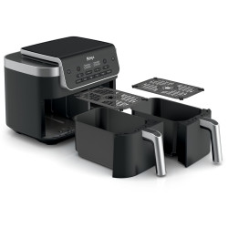 Двоен фритюрник с горещ въздух Ninja Foodi Dual Zone DZ801EU, 2470W, Независими зони за готвене, 7.6 л, 6 програми, 40-240C, Max Crisp, Sync, Сив/Инокс